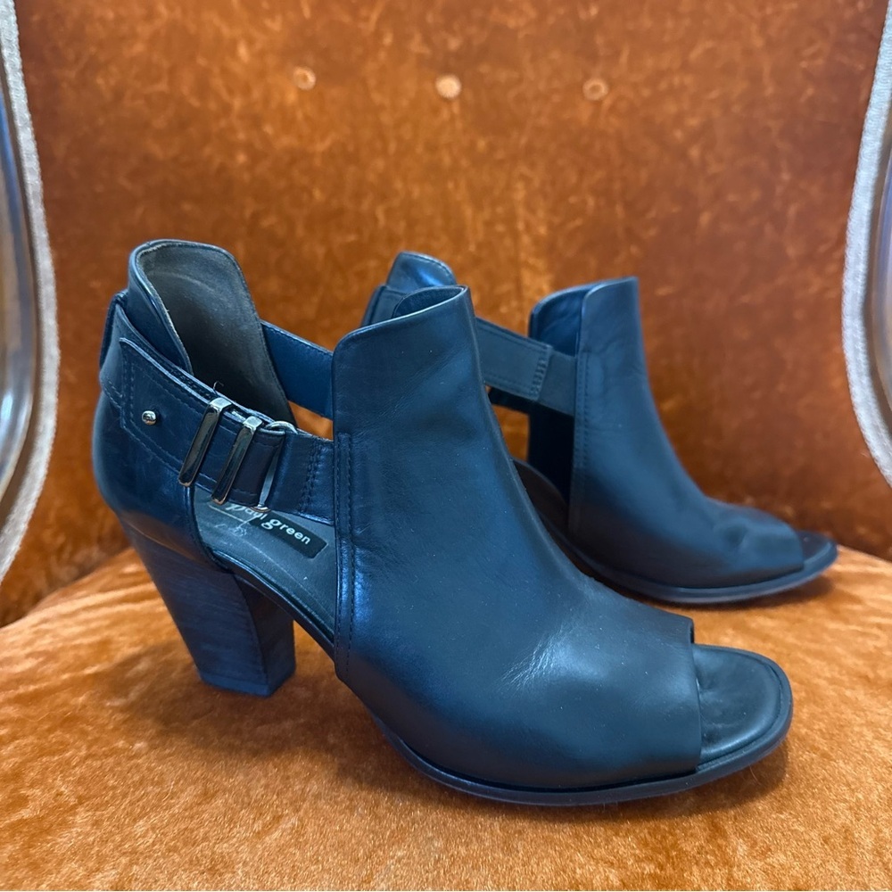 Paul Green Leather Black Open-Toe Heeled Boots UK 5 US 7.5